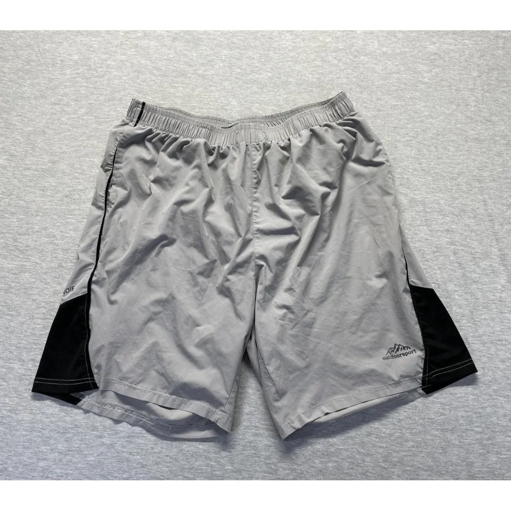 Outdoorsport Basketball Shorts Men's 38 Gray Black Mesh Lined Elastic Waisted